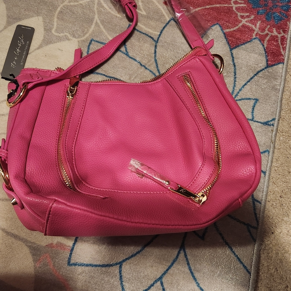 Pink Leather Crossbody Purse